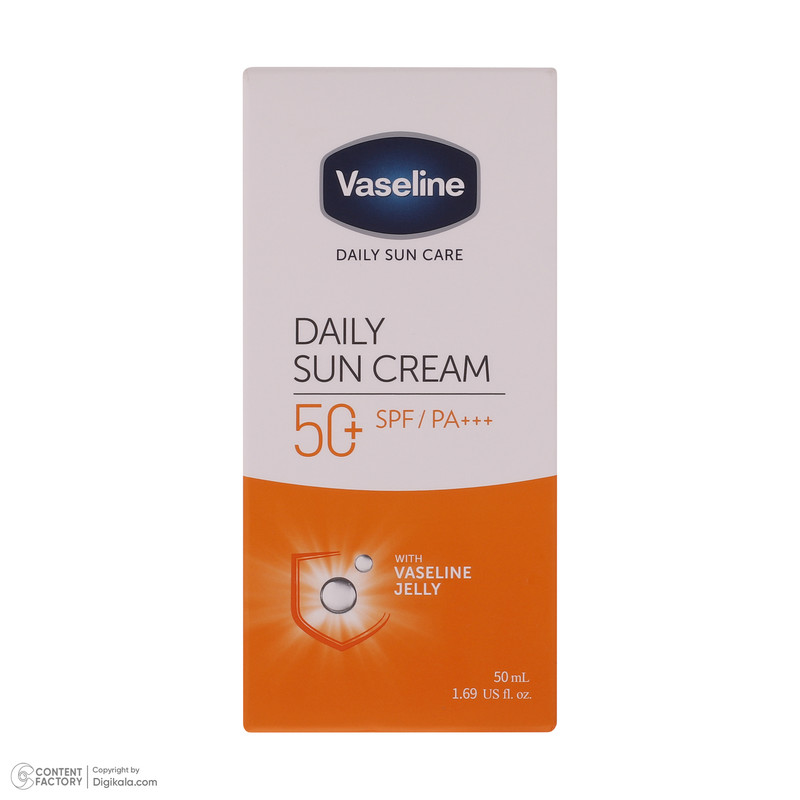 کرم ضدآفتاب بی‌رنگ وازلین +SPF50 مدل دیلی سان مناسب انواع پوست، حجم 50 میلی‌لیتر